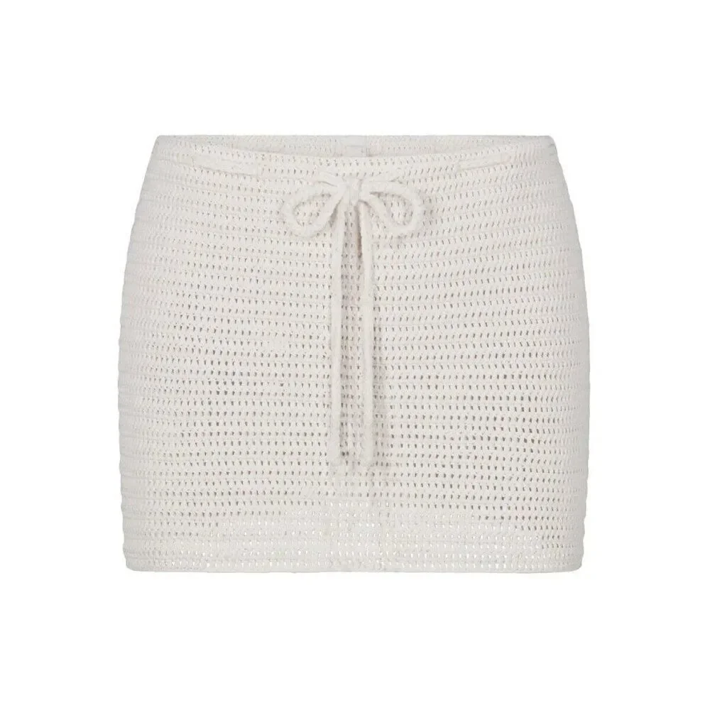 SKIMS Women's Marble Crochet Swim Mini Drawstring Skirt Size 3X